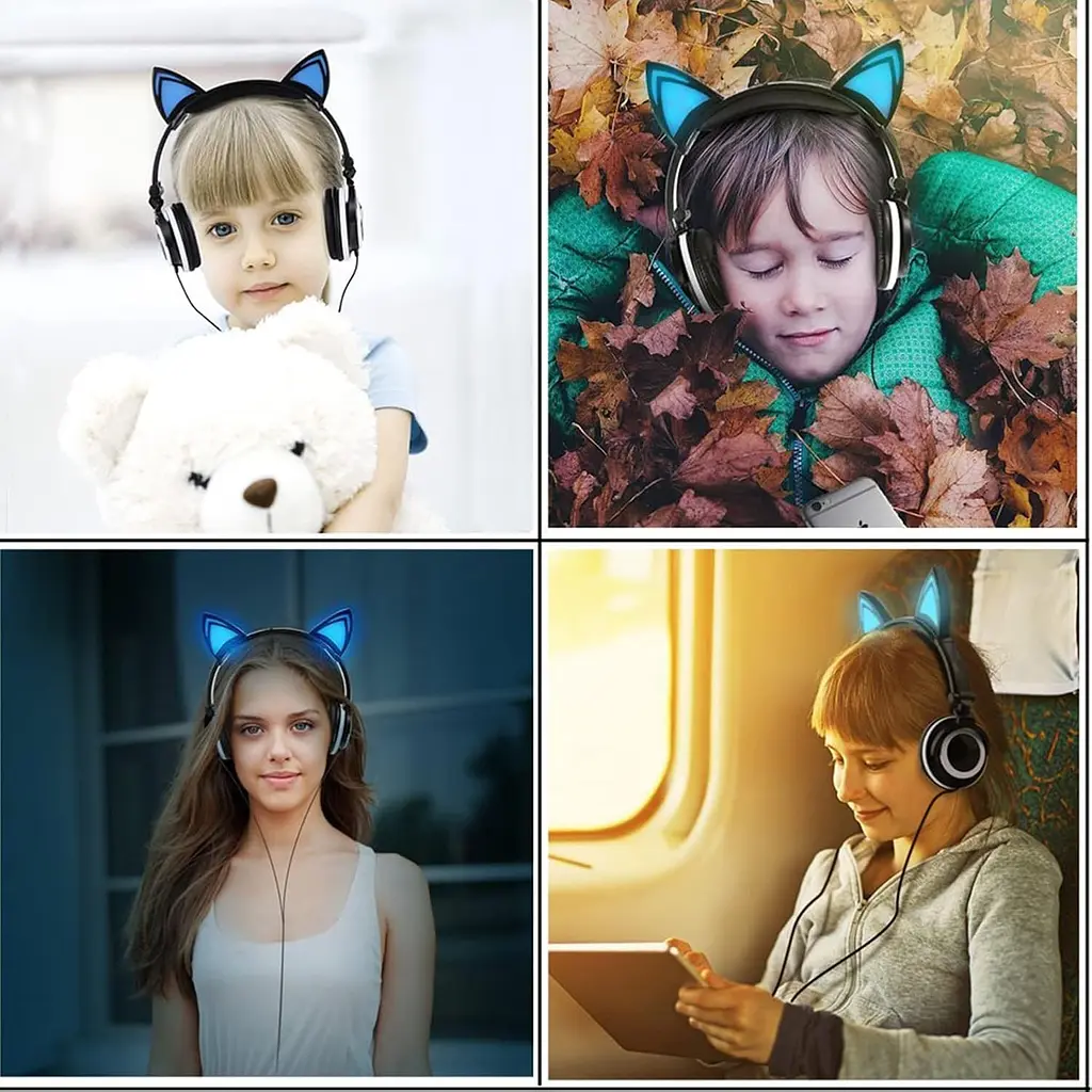 Наушники UFT BL108 Blue с кошачьими ушками и подсветкой - фото 5