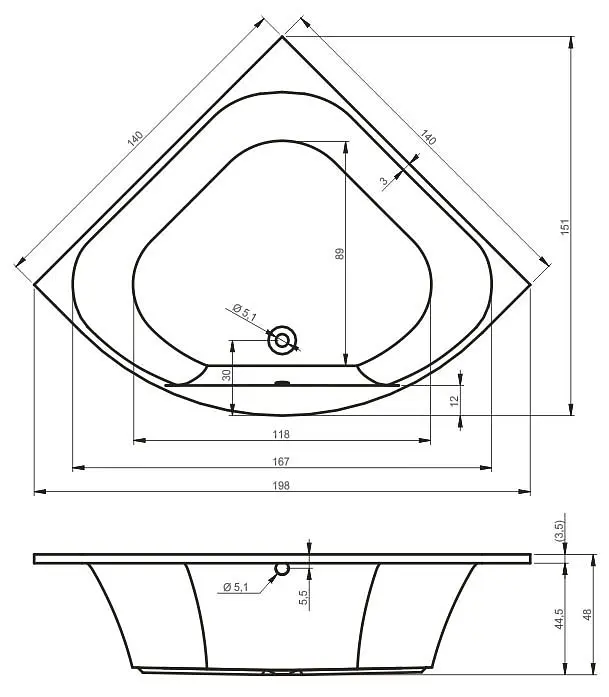Ванна акриловая Rho Atlanta 140x140 BB7000500000000 Белый - фото 3