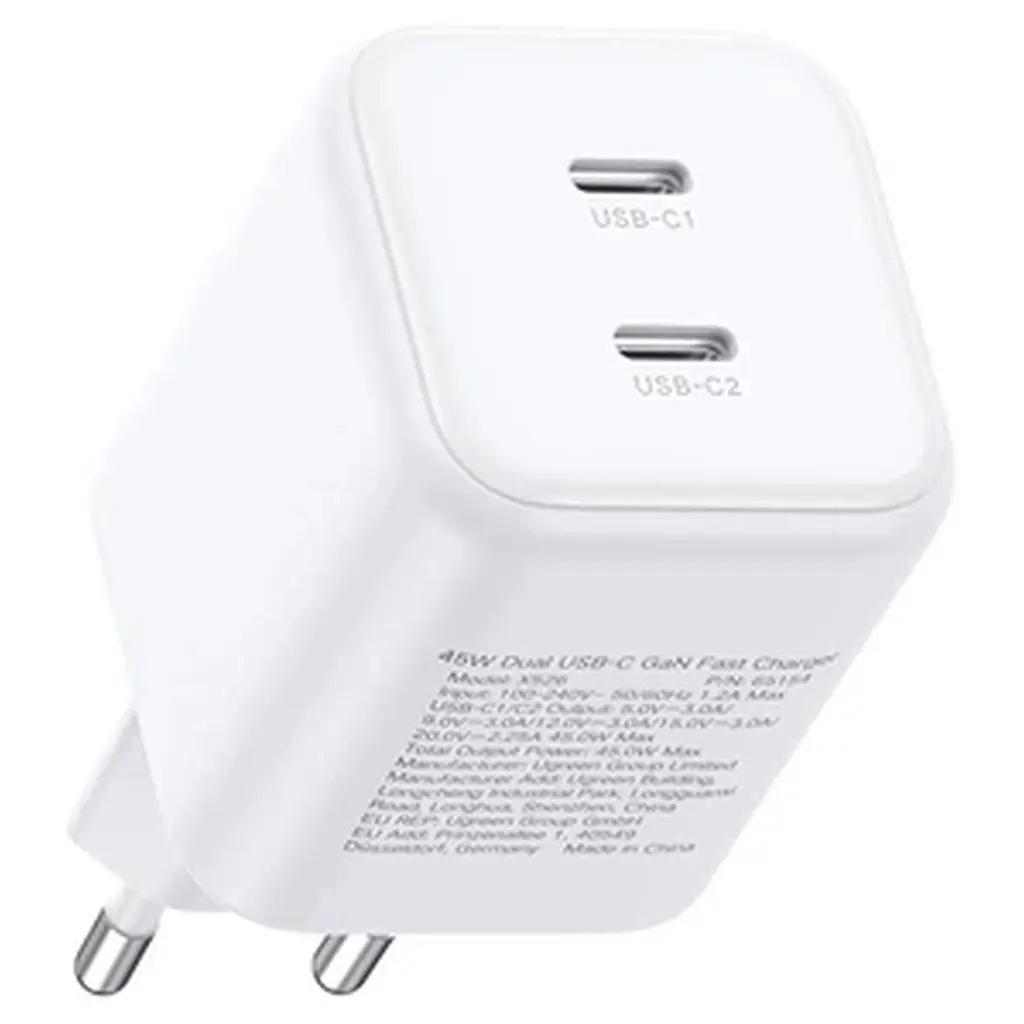 Зарядний пристрій Ugreen X526 2xUSB-C PD45W GaN white (65154) - фото 4