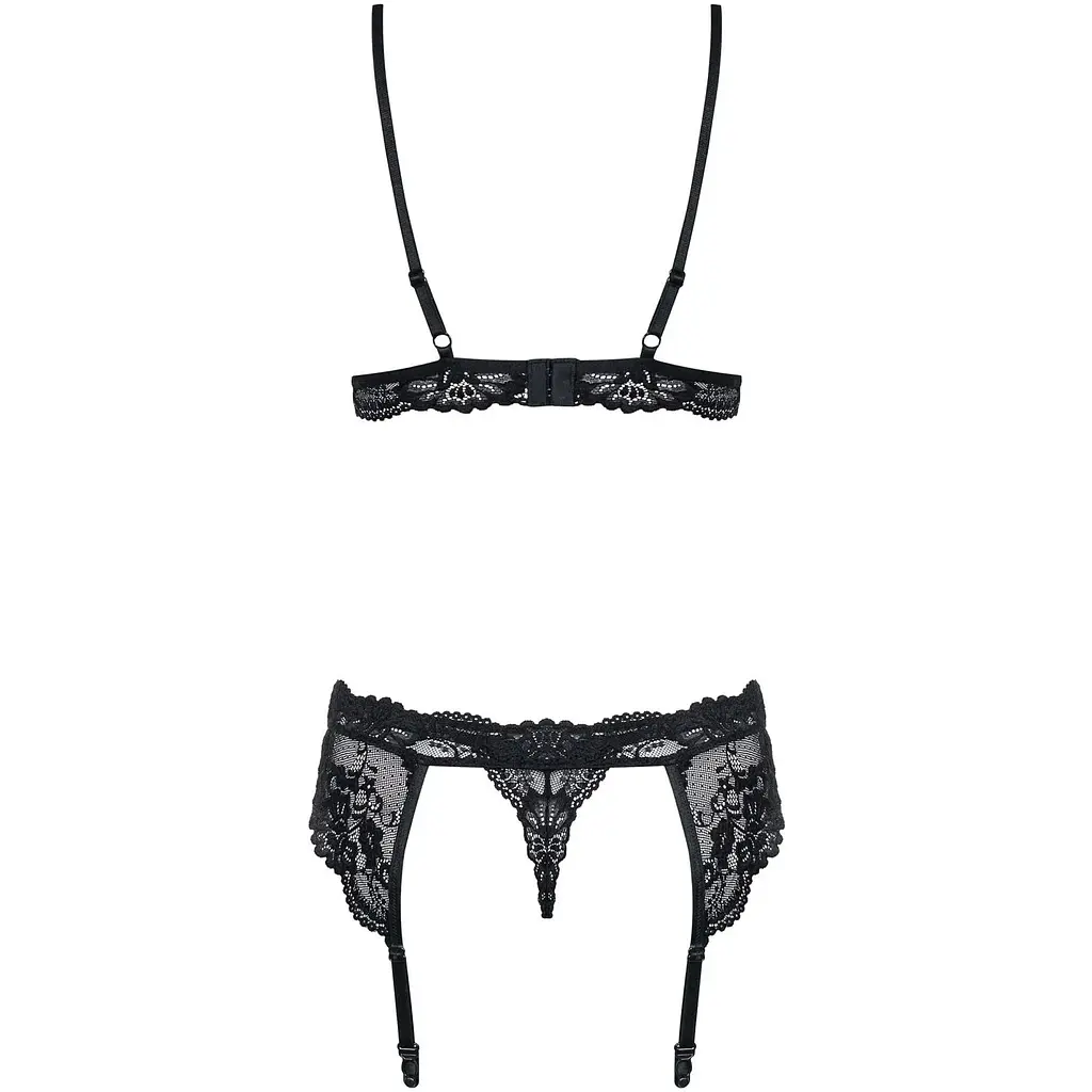 Мереживний комплект білизни Obsessive 810-SEG-1 S/M Black, бюстгальтер, стрінги, пояс для панчіх - фото 2