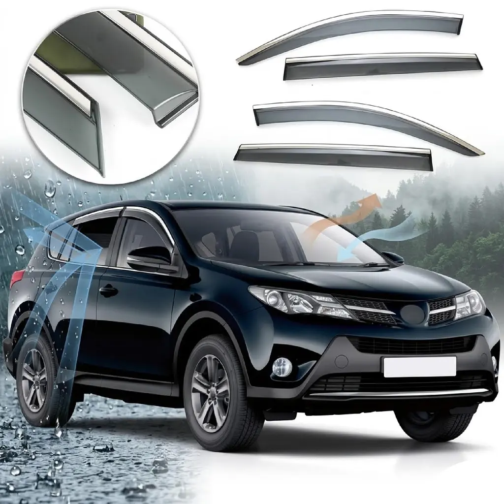 Дефлектори вікон вітровики Benke для Toyota Rav 4 2013-2018 Хром Молдинг Із Нержавіючої Сталі 3D - фото 2