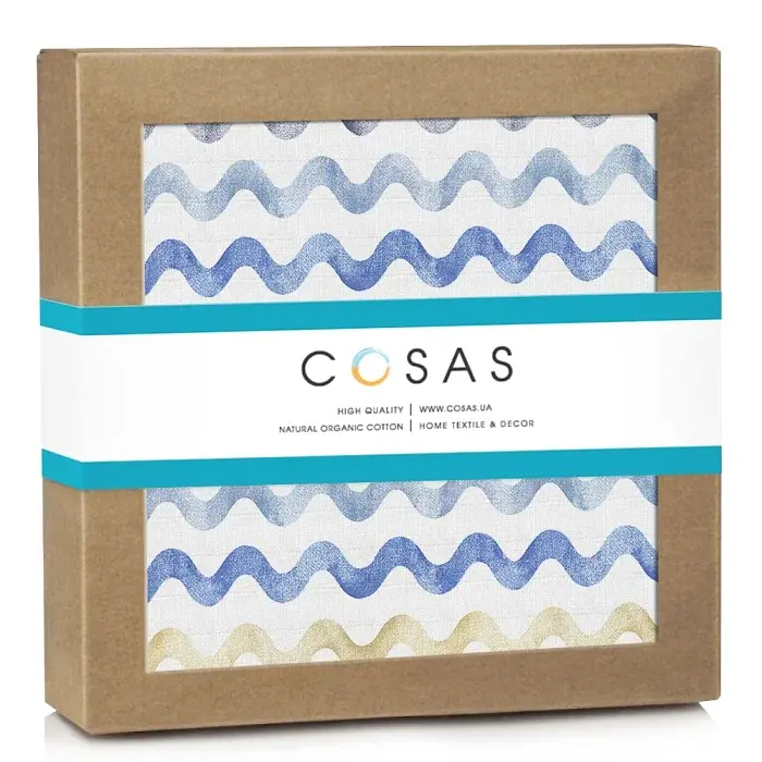 Муслінова пелюшка Cosas Waves 110х150 см бежево-блакитна (MuslinDiapers_WaveBlueBeige_110x150) - фото 3