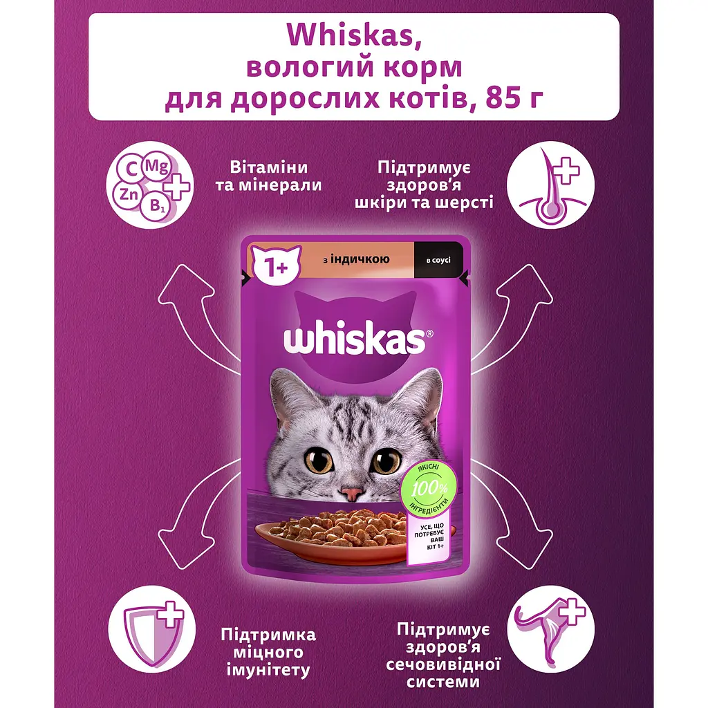Вологий корм для котів Whiskas з індичкою в соусі 2.38 кг (28 шт. х 85 г) - фото 7