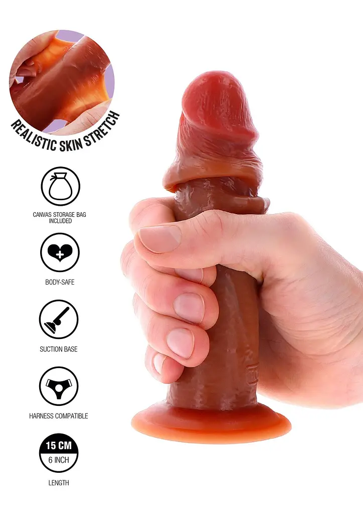 Фалоімітатор Get Real Skin Foreskin Dong 16 см (коричневий) - фото 11