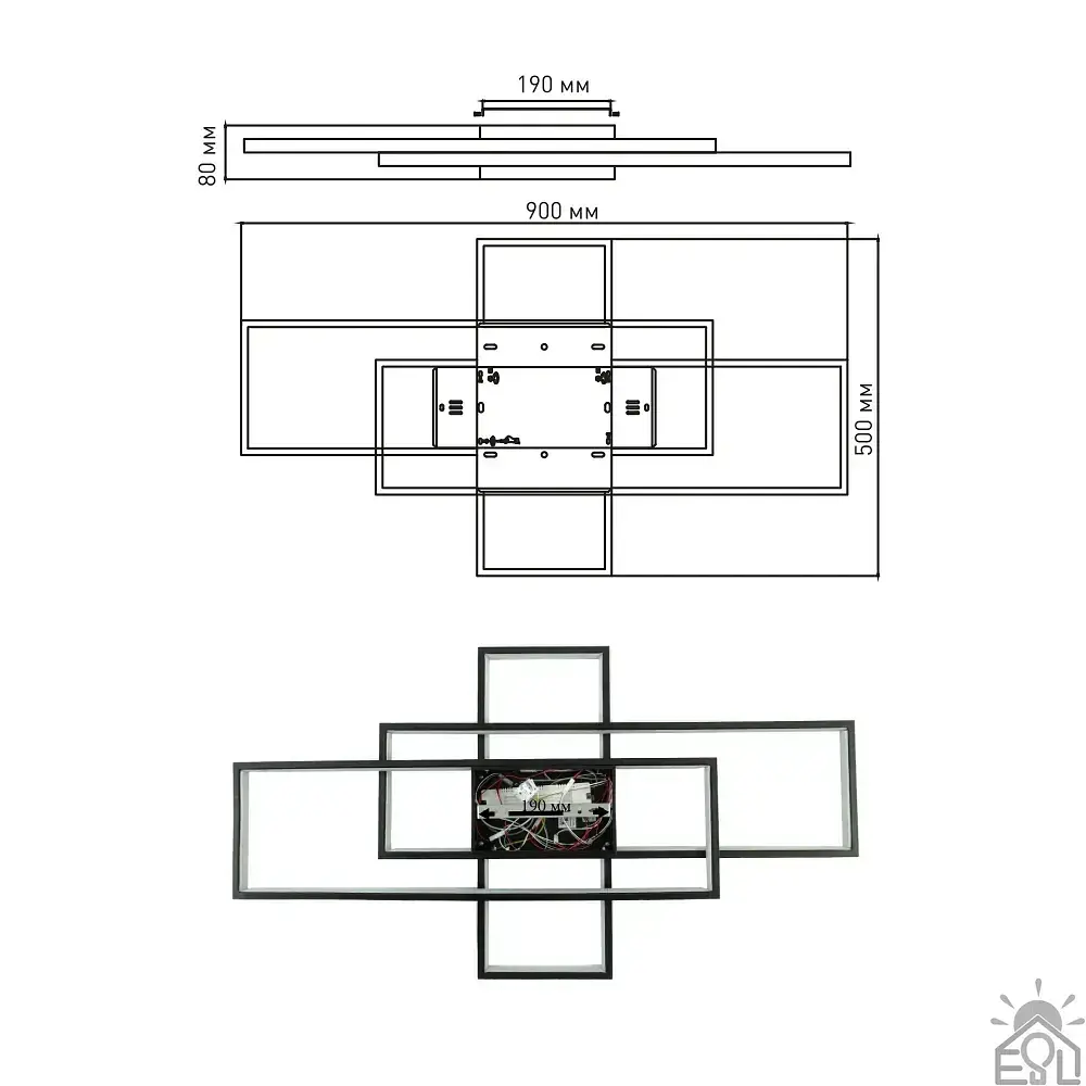Керована світлодіодна люстра SVEN 123W 3S SMART 900x500x80-BLACK-220-IP20 ESLLSE - фото 9