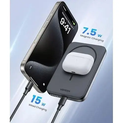 Зовнішній акумулятор Ugreen PB561 Foldable Kickstand Magnetic Battery 10000mAh для iPhone 15 Pro 14 сірий - фото 8