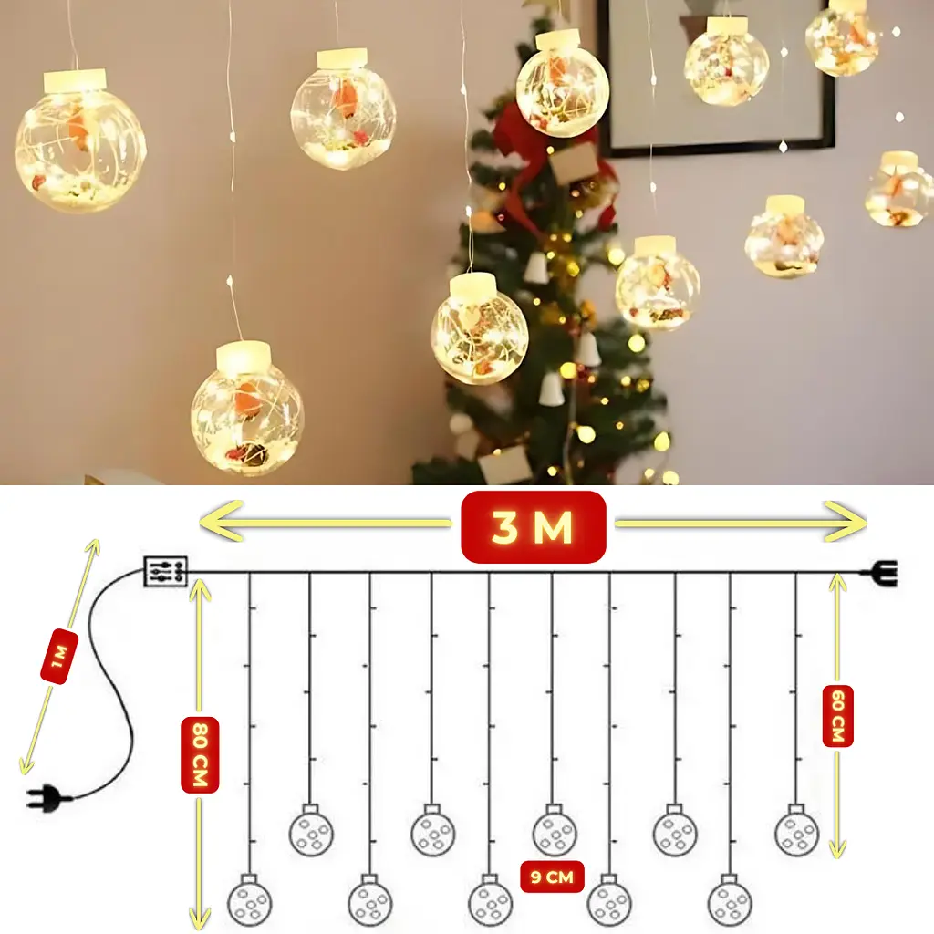 Светодиодная гирлянда штора роса с шариками с наполнением Xmas 8 режимов 200 LED 3x0,7м Теплый белый - фото 5
