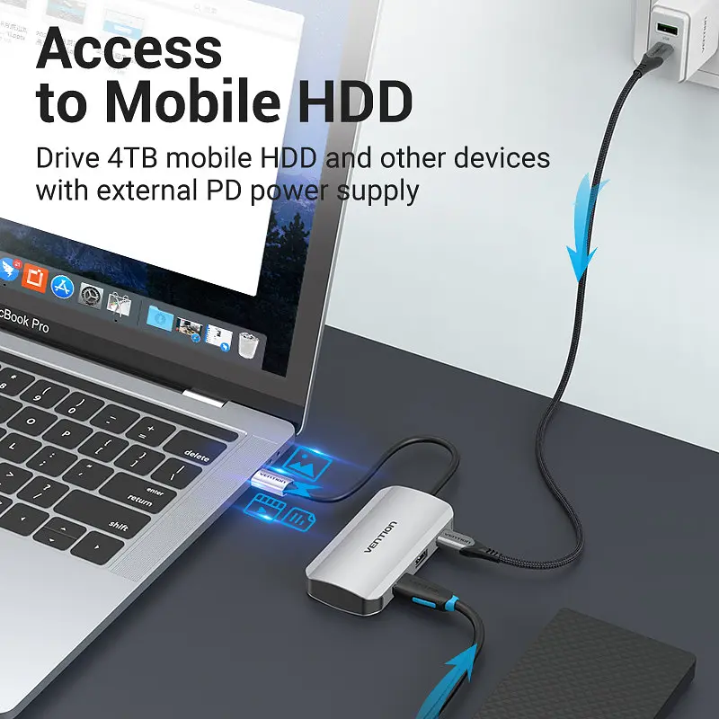 Хаб USB 3.1 Type-C -> 4хUSB 3.0/PD 100W 5-in-1 Vention - фото 6
