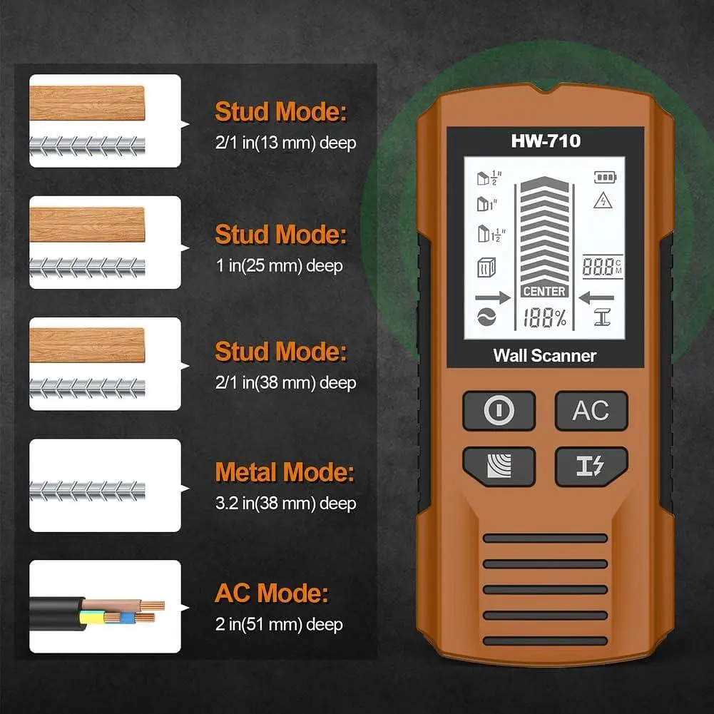 Детектор стін HW-710 5-в-1 для металу, проводки та дерева до 80 мм з LCD - фото 4