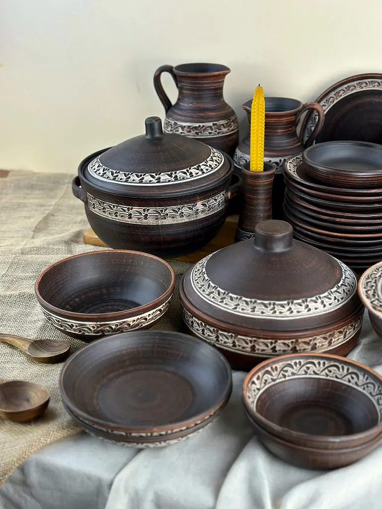 Столовий сервіз керамічного (глиняного) посуду на 12 осіб Ангоб - фото 3