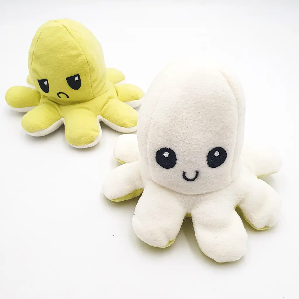 М'яка іграшка Восьминіг перевертень двосторонній веселий сумний Mood Octopus 20 см UKC жовто/білий - фото 3