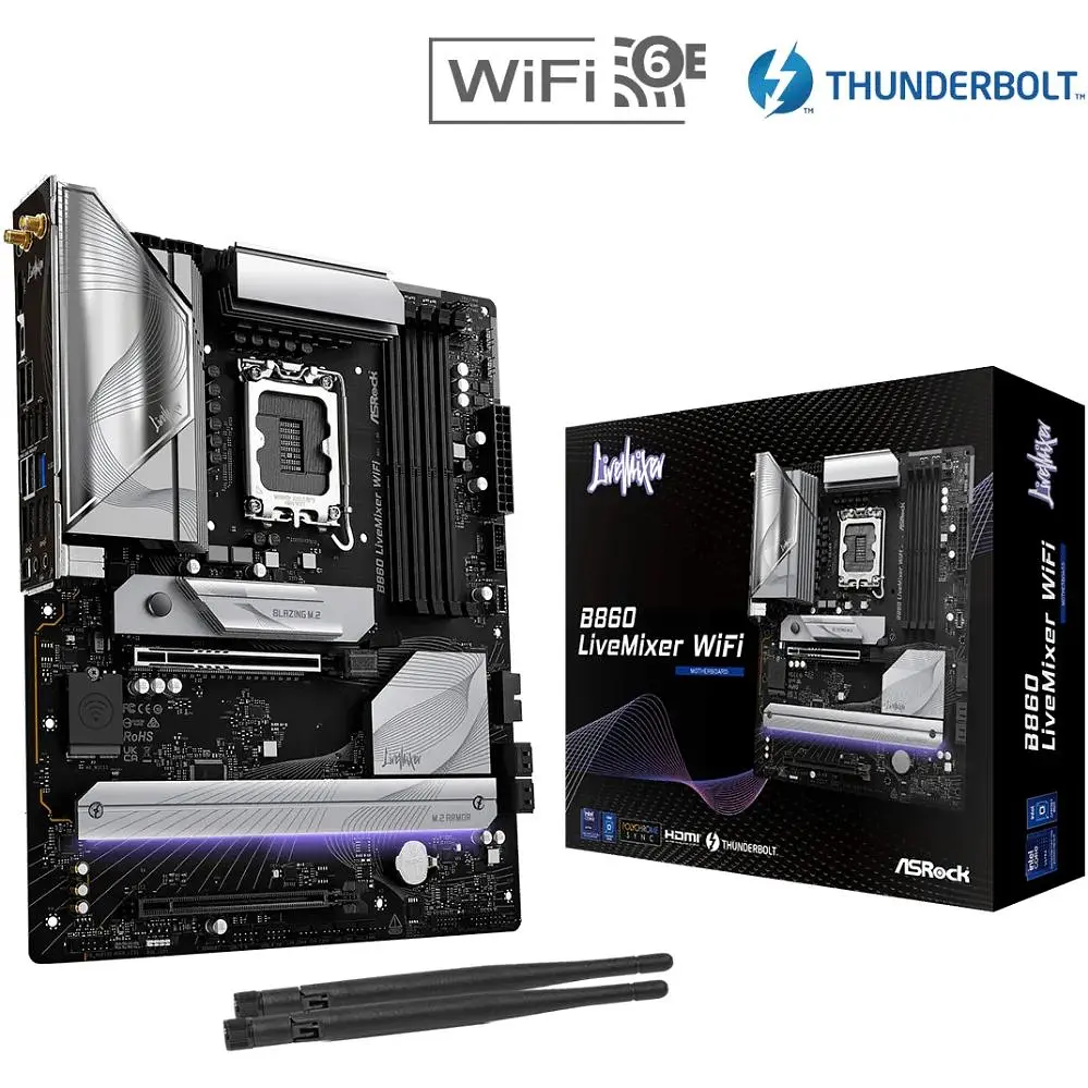 Материнська плата AsRock B860 LiveMixer WiFi (1851/B860, 4xDDR5, 2xPCIex16, HDMI/TB4, 4xSATA, 3xM.2, 2.5Glan, 7.1ch, A) - фото 5