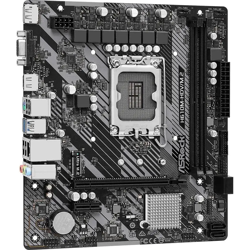 Материнська плата ASRock H610M-HDV/M.2 R2.0 (1700/H610, 2xDDR4, 1xPCIex16, HDMI/DVI/VGA, 4xSATA, M.2, GLan, 7.1ch,mATX - фото 2