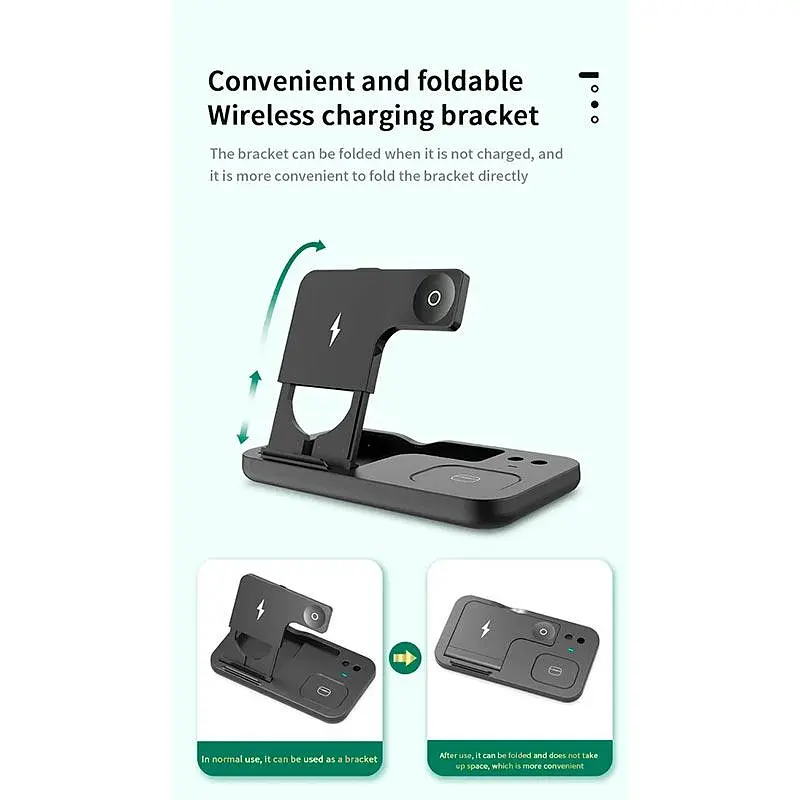 Зарядка Qi 4in1 Wireless Charger JYD-WC132 5-15W Watch/AirPods/Pencil/Phone чорна - фото 7