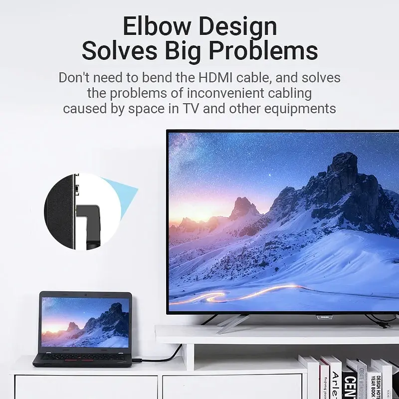 Кабель HDMI M - M, 1.5 м, V2.0, 4K 60Гц, кут 270°, PVC, чорний Vention - фото 7