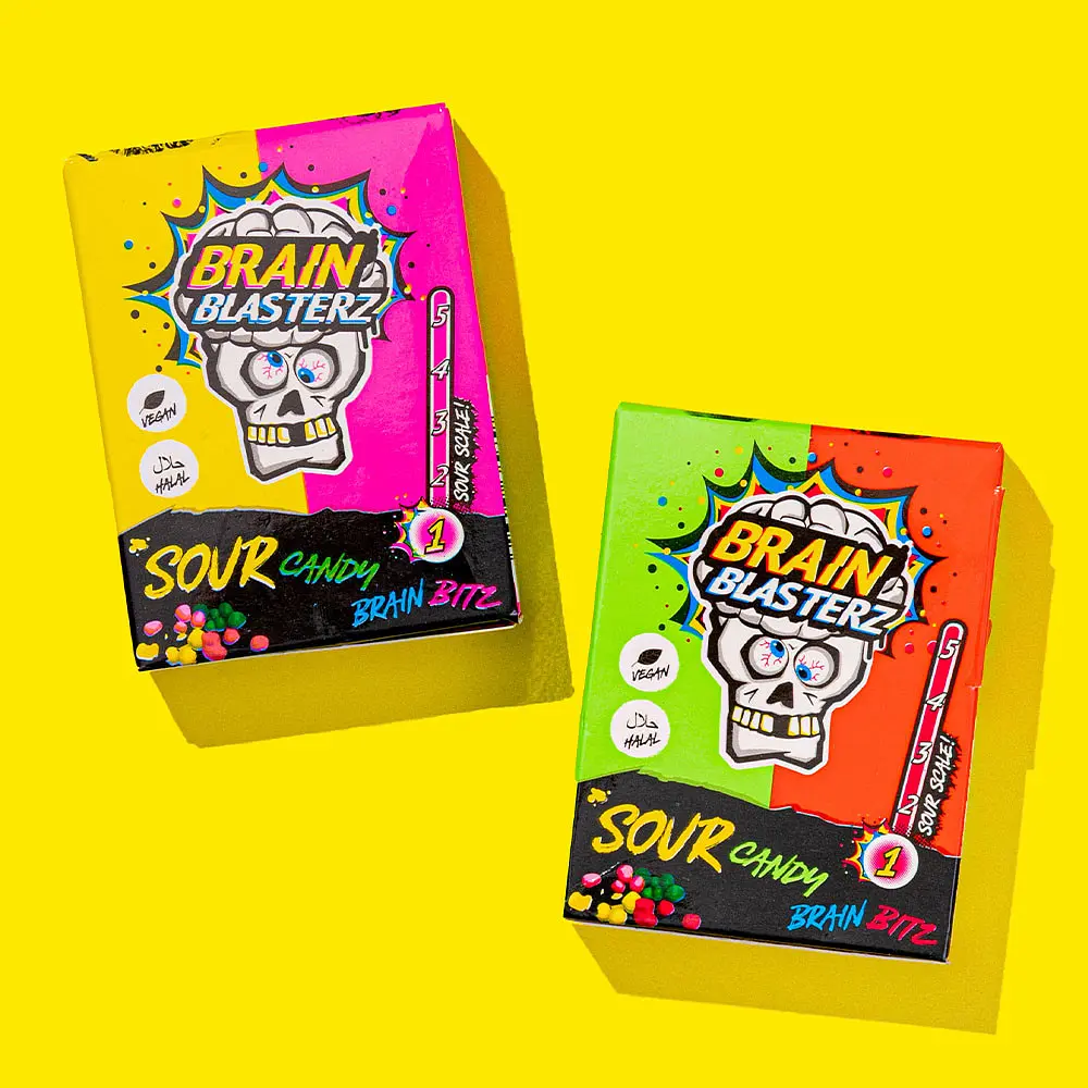 Кислі цукерки-драже Brain Blasterz Sour Candy Bitz Apple Strawberry 45г - фото 2