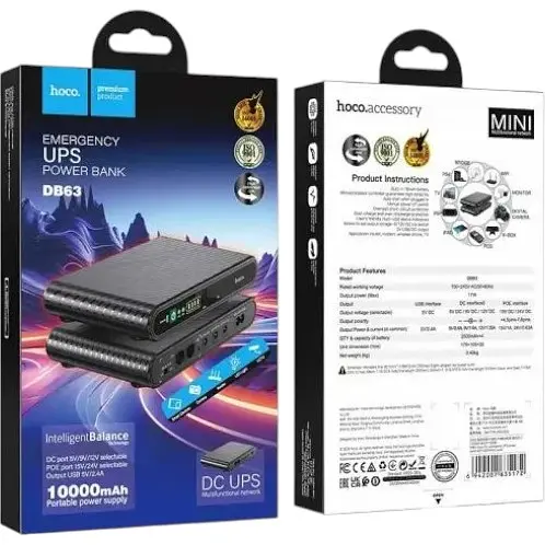 Джерело безперебійного живлення для роутерів Hoco DB63 Portable DC UPS 5/9/12V 10000 mAh чорний - фото 6