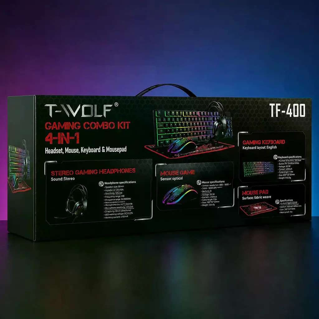 Ігровий комплект Gaming Combo 4-in-1 T-Wolf TF-400 чорний - геймерський набір клавіатура, миша, навушники та килимок для ПК - фото 4