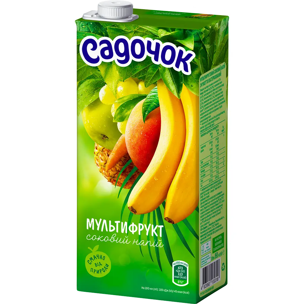 Мультифруктовий соковий напій Садочок з м'якоттю пастеризований 0.95 л - фото 2