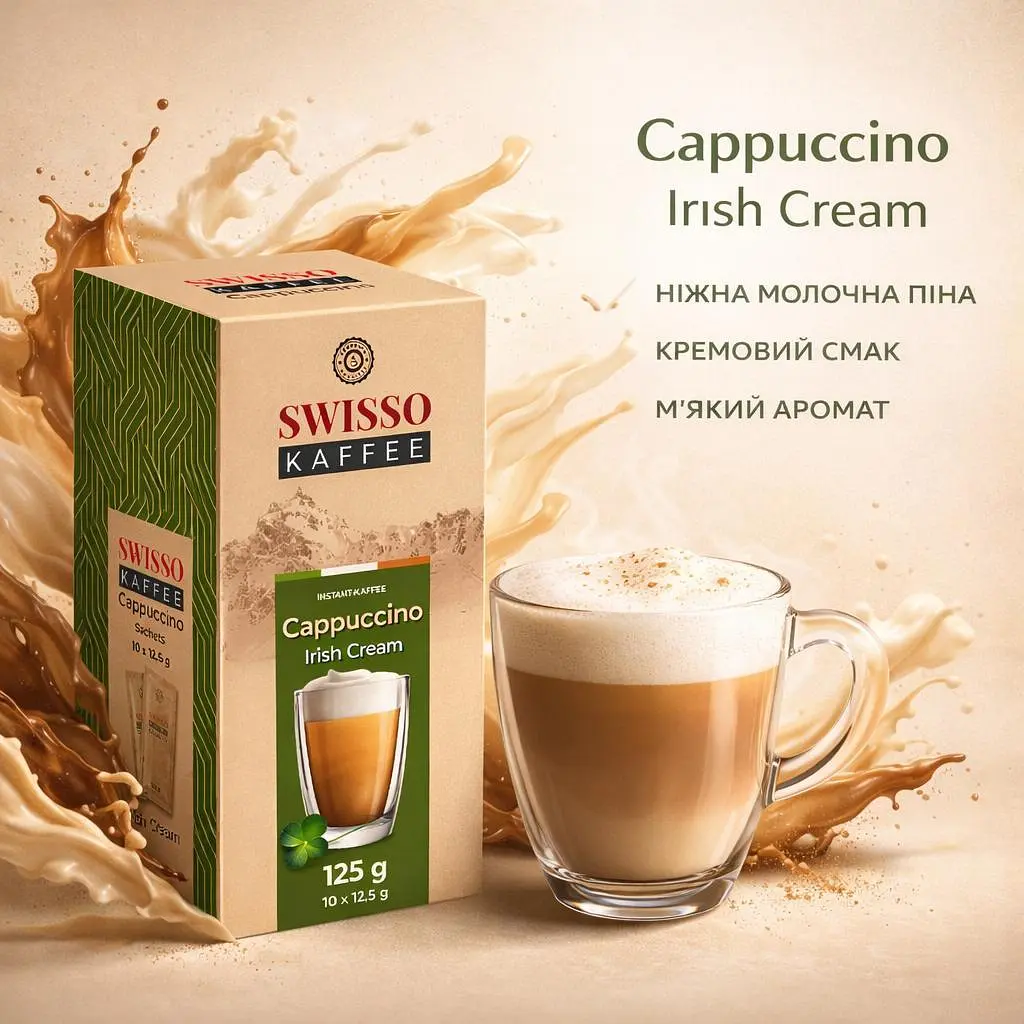 Капучино Swisso Kaffee Cappuccino Irish Cream зі смаком лікеру Ірландський крем 10х12,5 г - фото 3