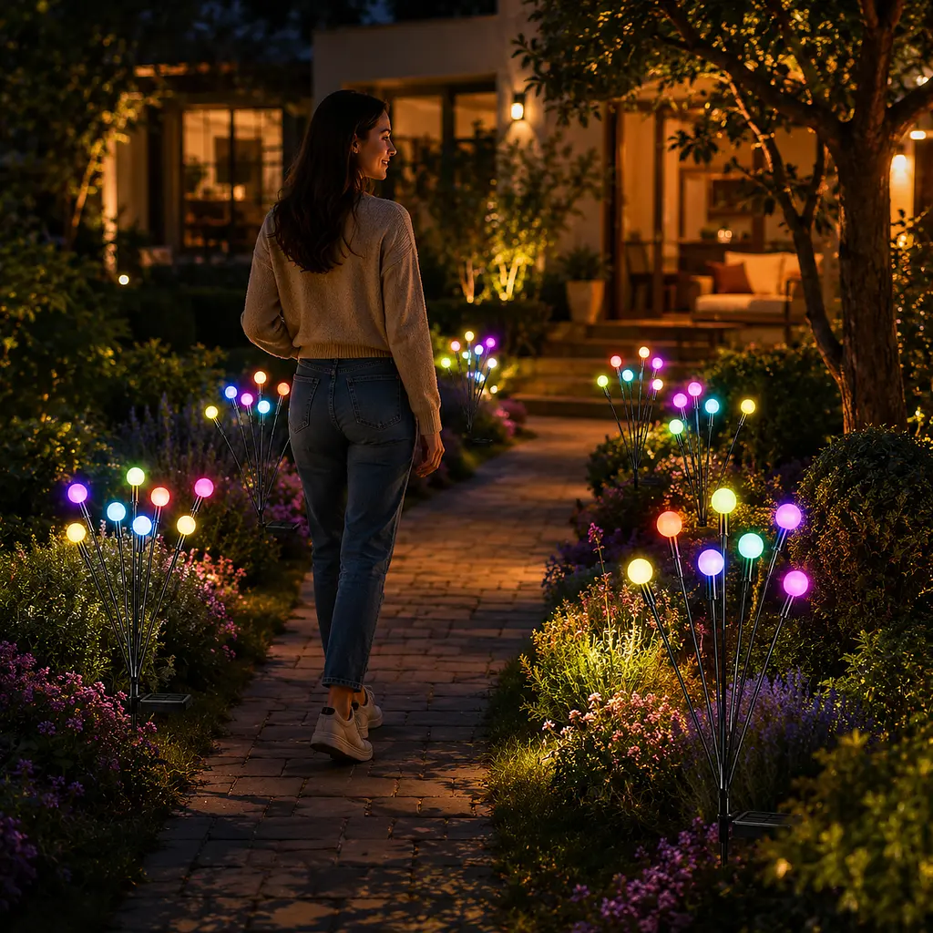Сонячний ліхтар для саду 70см 6 LED / Садовий світильник Світлячок різнобарвний 2шт - фото 2