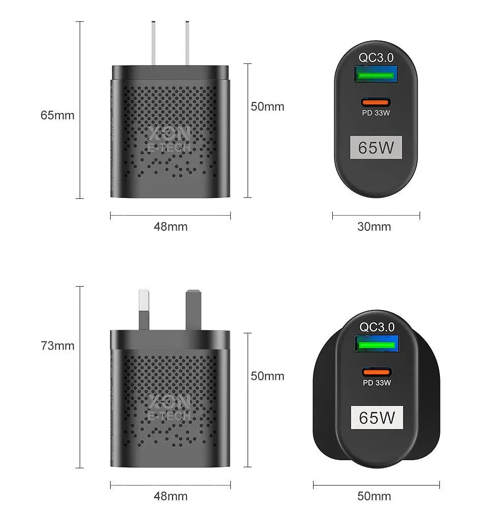 Зарядное устройство XON PowerCharge 65W (PD33) USB Type-C (PCWB065033A1С1B 6051) Черный - фото 10