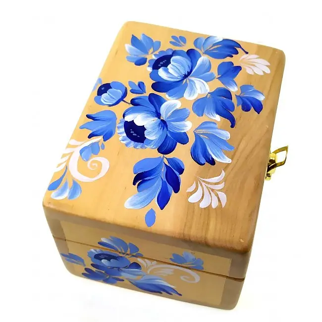 Скринька Сині квіти з масиву дерева ручний розпис 16х10х8 см - фото 2