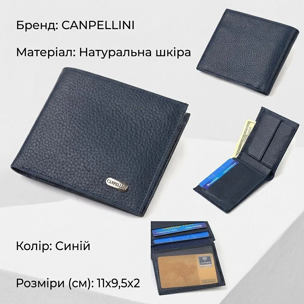 Ідеальне чоловіче портмоне з натуральної шкіри флотар Canpellini 21787 синє - фото 2