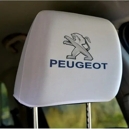 Чохли для підголівників Універсальні Peugeot Білі Кольоровий логотип 2 шт - фото 2