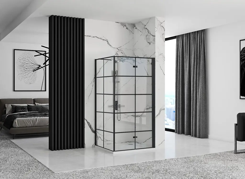 Душова кабіна Rea Molier 90x80 black REA-K8531 + REA-K8537, Чорний матовий, Універсальна, прозрачний, Чорний матовий - фото 3