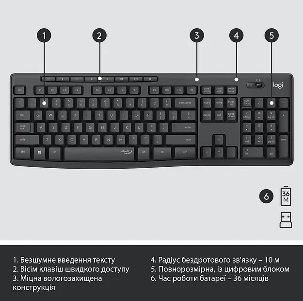 IT набор Logitech MK295 Silent Wireless Combo, US, Graphite (920-009800) (6836269) - фото 4