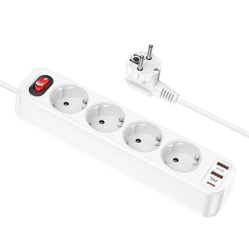Мережевий фільтр подовжувач HOCO NS1 Aura 4-bit 2+1 порти USB + 4 розетки білий - фото 2