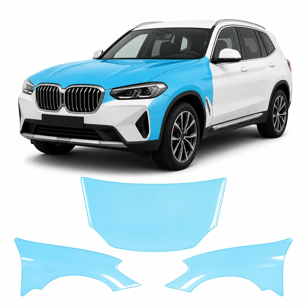 Антигравійна захисна бронеплівка за лекалами для BMW X3 G01 facelift 2021-2024 - капот і передні крила