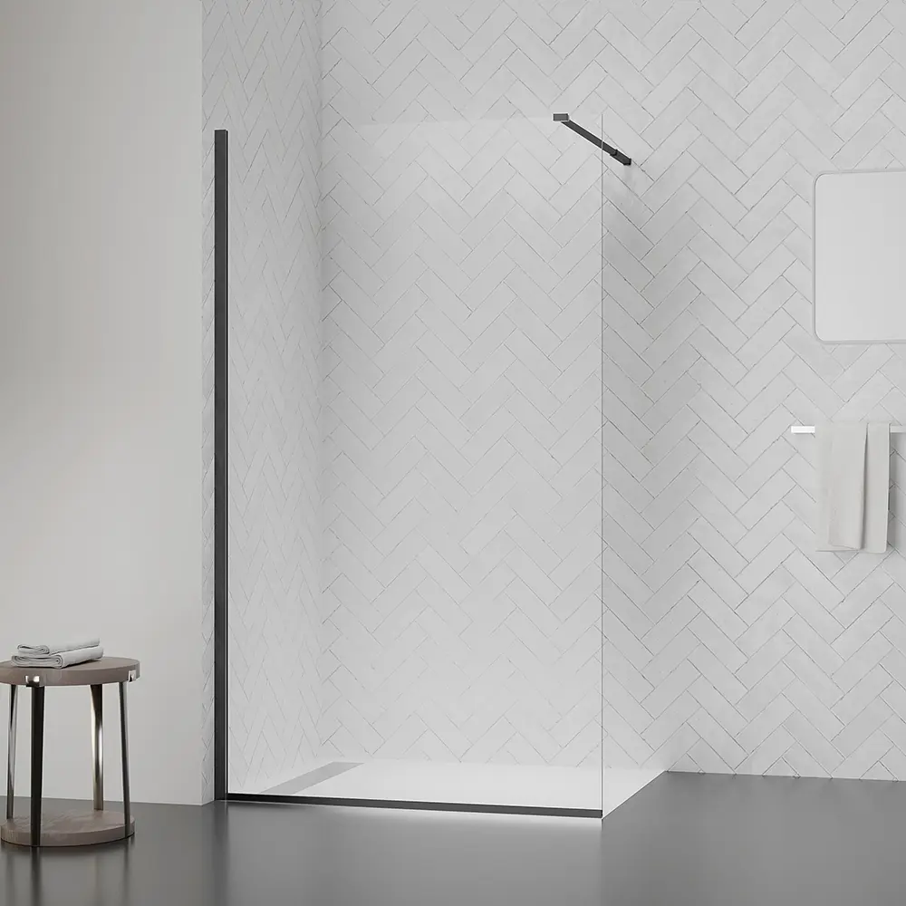 Душова перегородка Qtap Walk-In Standard BLM201.C8 100x200 см, скло Clear 8 мм, покриття CalcLess, прозорий, чорний - фото 6