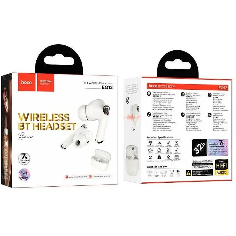 Наушники беспроводные Hoco EQ12 Rima работа 7 часов белые (6942007618755) - фото 3