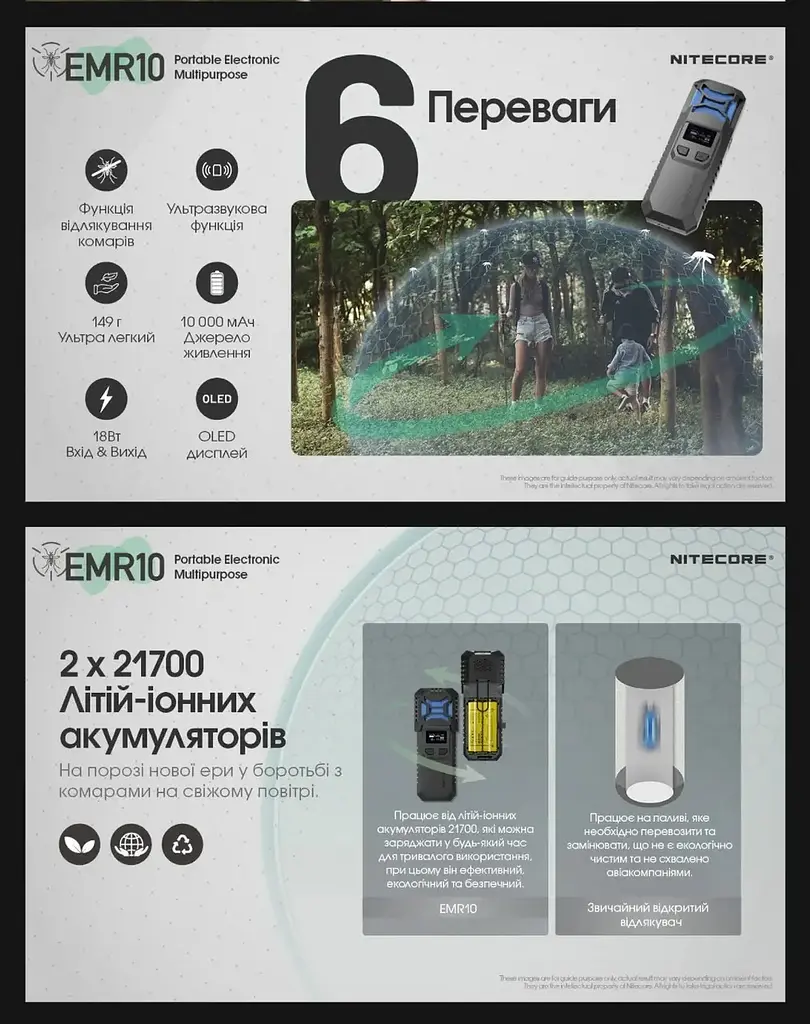 Фумигатор с ультразвуковым отпугивателем Nitecore EMR10 + АКБ 21700 + пластины - фото 6