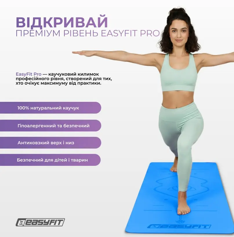 Килимок для йоги професійний EasyFit каучук 5 мм Синій (EF-1925-BL) - фото 2