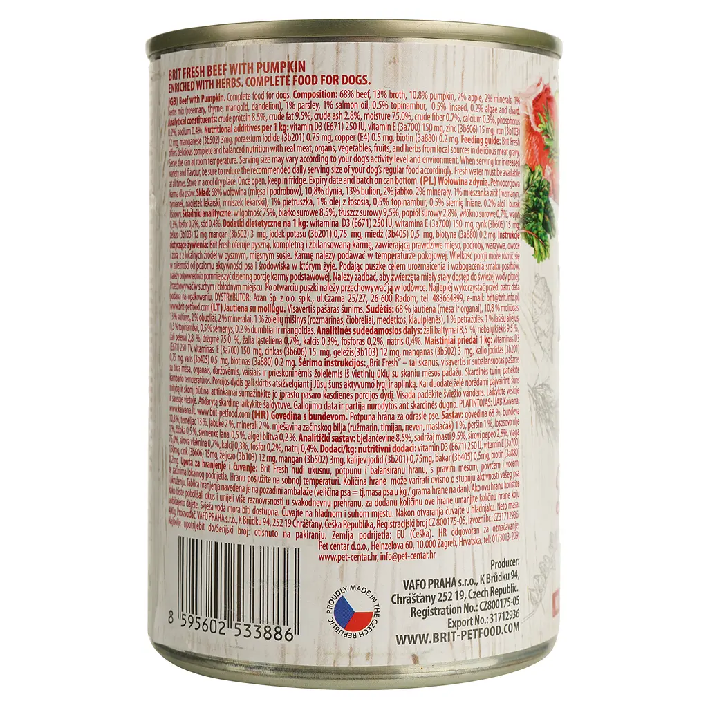 Вологий корм для дорослих собак всіх порід Brit Fresh Beef & Pumpkin з яловичиною і гарбузом 400 г - фото 5