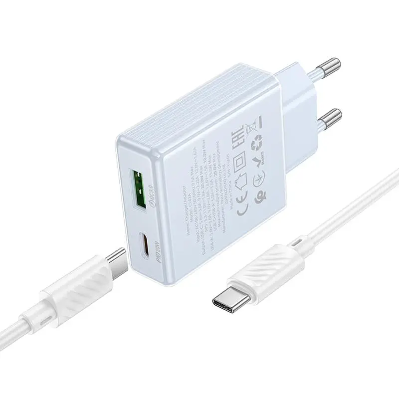 МЗП Hoco C142A Direct PD20W+QC3.0 (1USB-A/1C) + кабель Type-C to Type-C Blue - фото 3