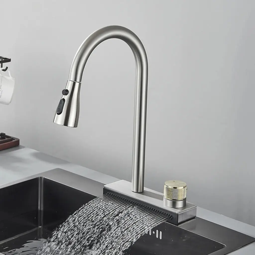 Змішувач для кухні з висувним виливом Platinum Водоспад ZS84 brushed нержавіюча сталь - фото 6