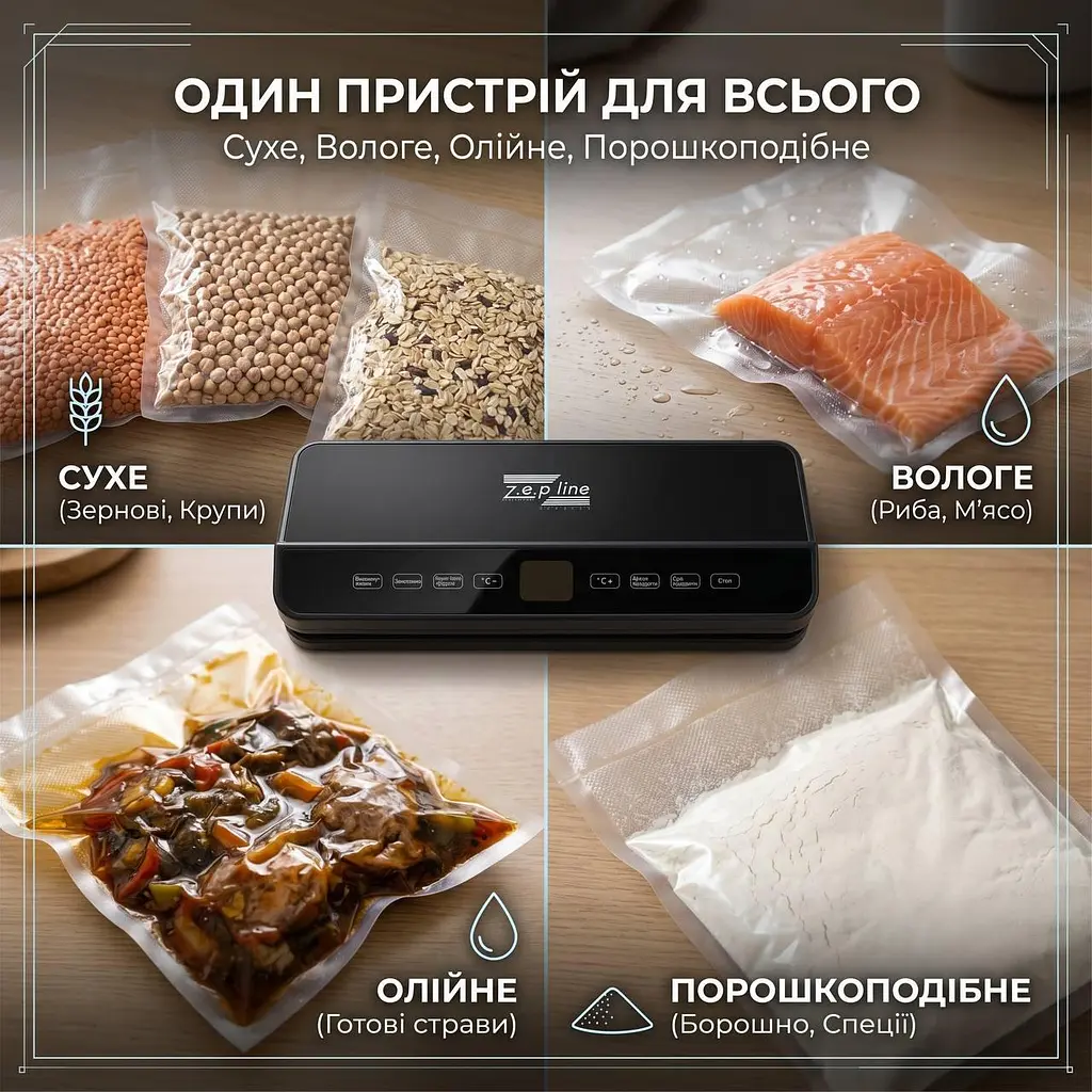 Вакуумний пакувальник 200Вт Zepline ZP-00373 з LED-підсвіткою та рулоном пакетів - фото 7