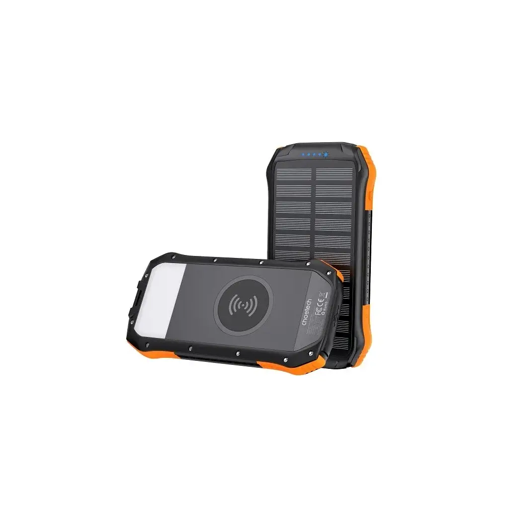 Батарея універсальна Choetech 10000mAh, 5V/2.1A, solar panel, Qi-5W, Black-Orange (B659-OR) - фото 3