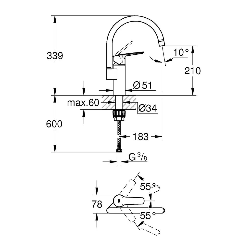Змішувач для кухні Grohe QuickFix Start 304692430, Чорний матовий - фото 2