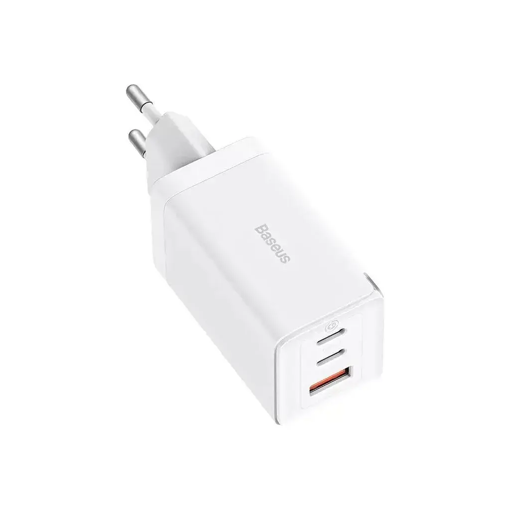 Зарядний пристрій Baseus 2xUSB-C 65W + 1xUSB GaN + cable USB-C to USB-C 100W 1.0m white (CCGP120202) - фото 2
