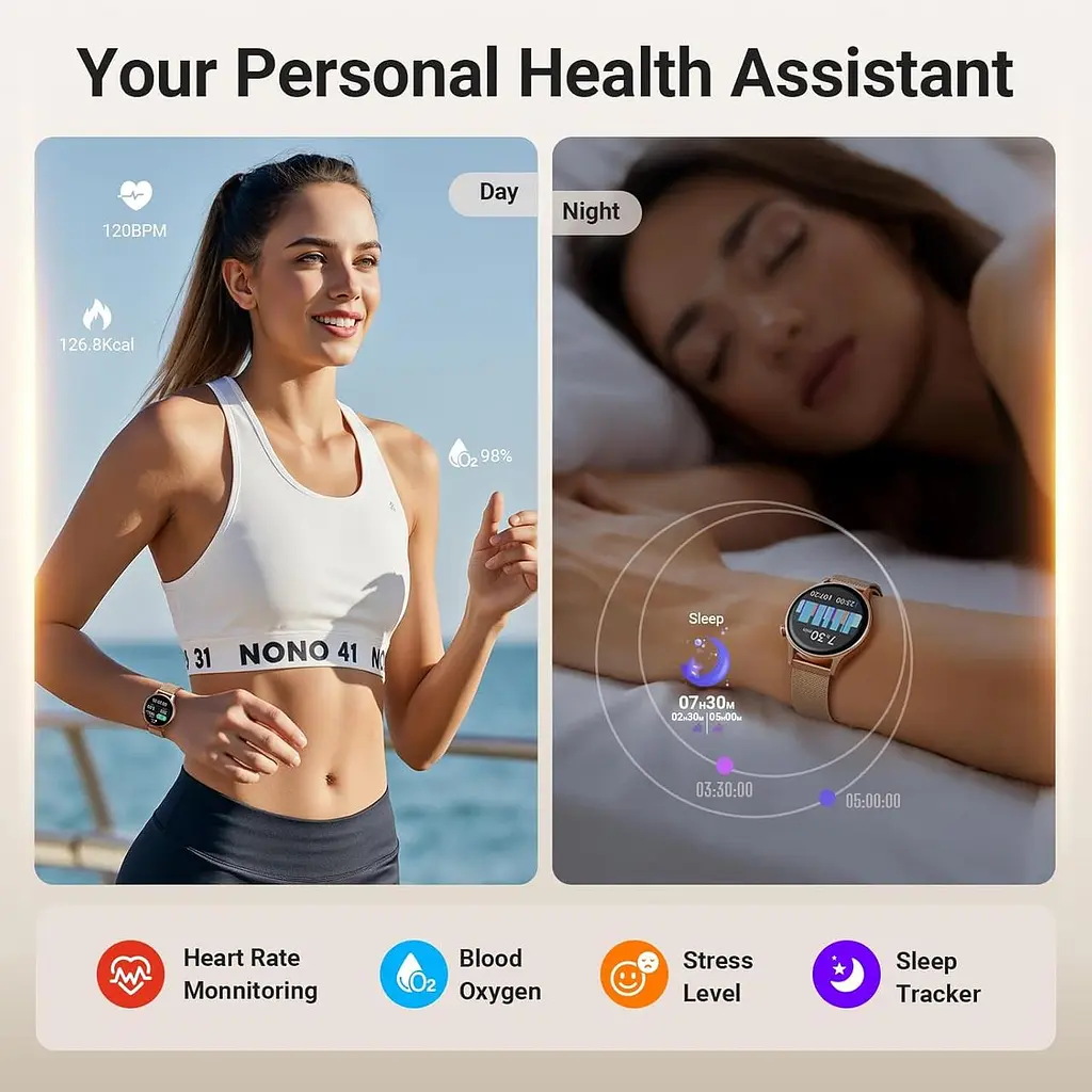 Смарт-годинник Fitpolo DR03 з AMOLED 1.27" дисплеєм Bluetooth дзвінками водонепроникний IP68 з підтримкою Android IOS круглий бронзове золото (SKU-141) - фото 6