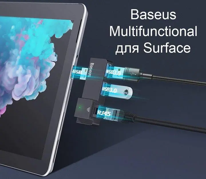 Мультипортовий адаптер USB Хаб Baseus Multi-Functional USB A to RJ45*1+USB3.0*2 CAHUB-FP01 Black - фото 5