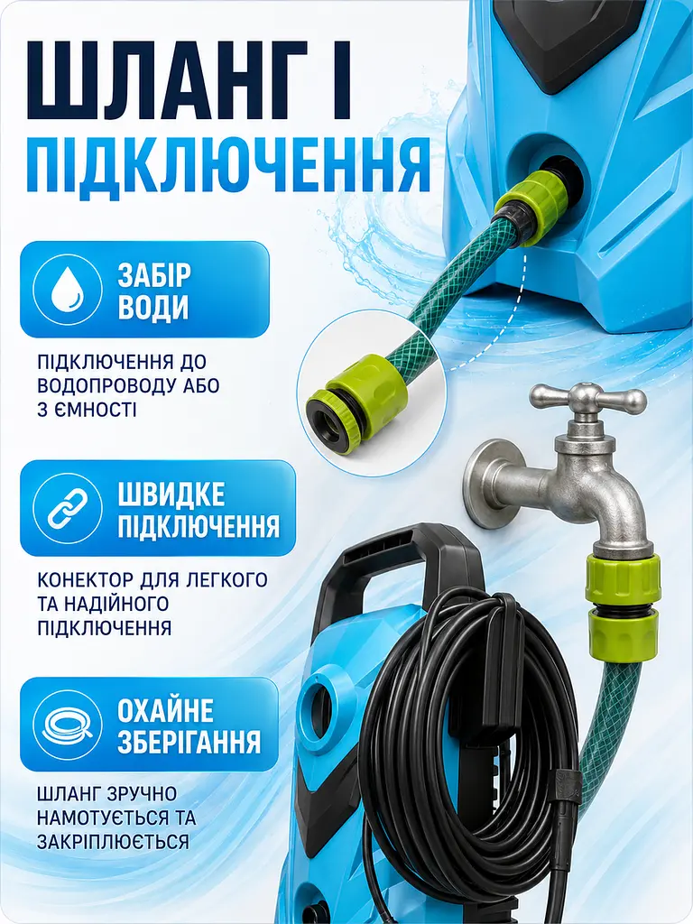 Міні мийка високого тиску 2000 Вт до 130 бар із піногенератором та шлангом (49676152) - фото 5