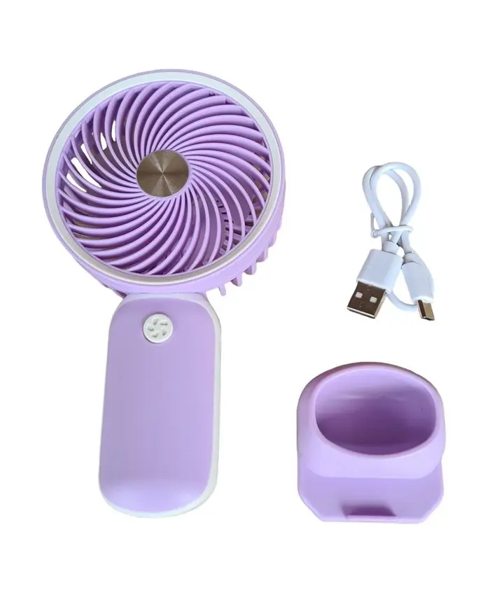 Вентилятор ручний акумуляторний з підставкою для телефону Mini Fan HX09-1 Бузковий з білим - фото 3