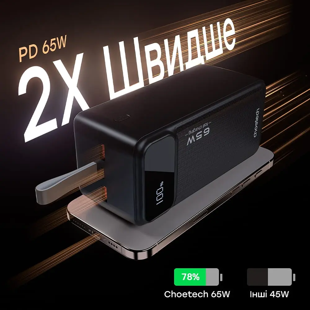 Повербанк 50000 mAh Choetech B733 Black 65W QC3.0 PD3.0 (43-00142) - фото 4