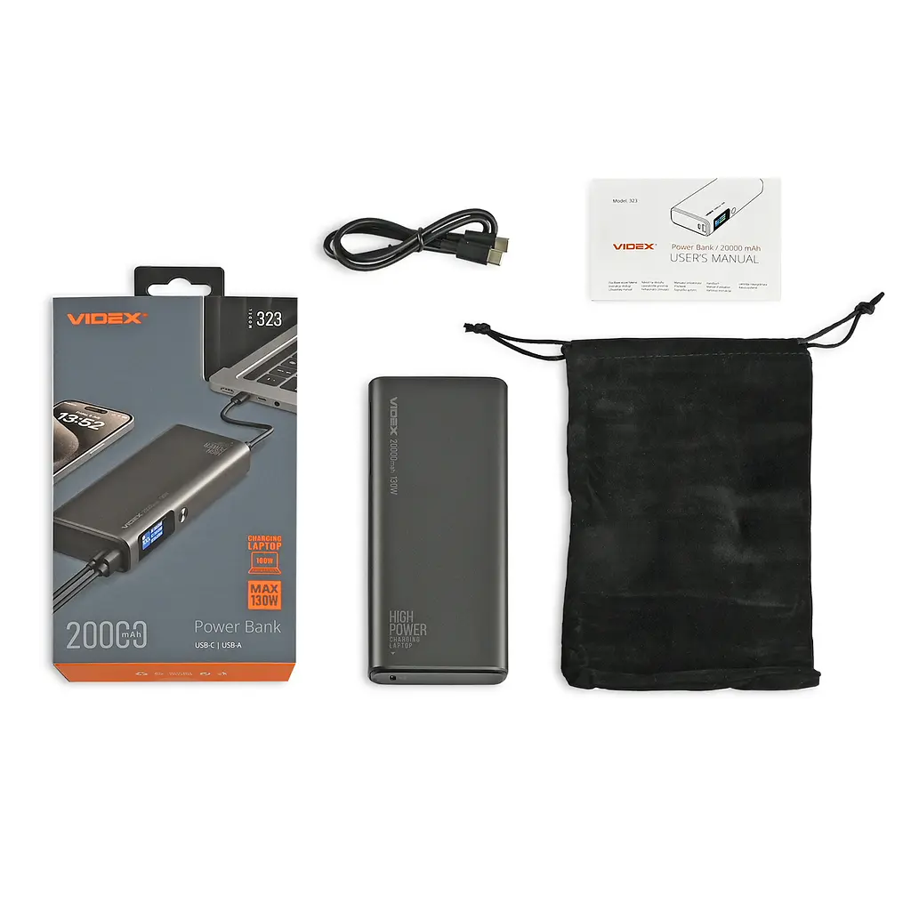 Повербанк 20000mAh Videx VPB-323 130W PD100W + Display (VPB-323-B) - фото 2